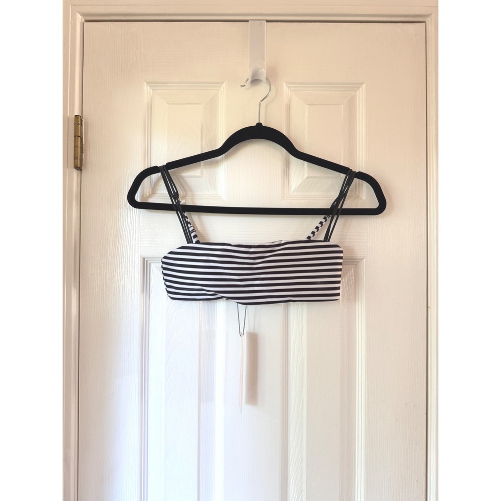 AQUA Square Neck Bikini Top Black White Striped Bloomingdales Exclusive XS NEW